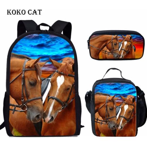 Crazy Horse Printed Children Schoolbag set Girls Book Bag Teenagers Students Backpacks Travel daypack Mochila Escolares