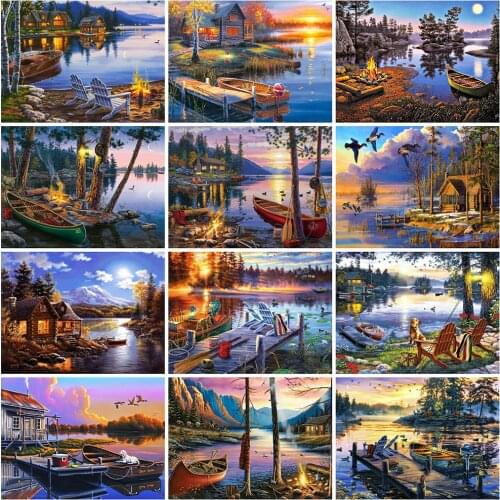 Evershine 5D DIY Diamond Painting House Spring Handmade Gift Diamond Embroidery Lake Landscape Craft Kit Home Decoration