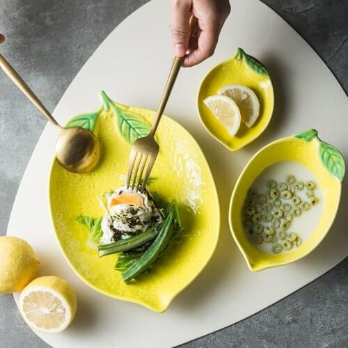European Lemon Shape Dinner Plate Creative Cute Sauce Dish Ceramic Kitchen Tableware Dessert Breakfast Plate Rice Soup Bowl
