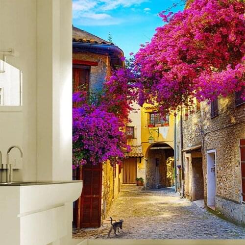 Photo Wallpaper European Town Street Beautiful Flower 3D Mural Hotel Hall Restaurant Living Room Entrance Backdrop Wall Painting