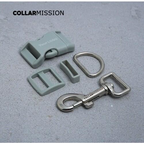 Engraving(plastic buckle+Tri-Glid+square keeper+D ring+metal dog clasp/set)4.5 sets of grey 25mm dog leash accessories