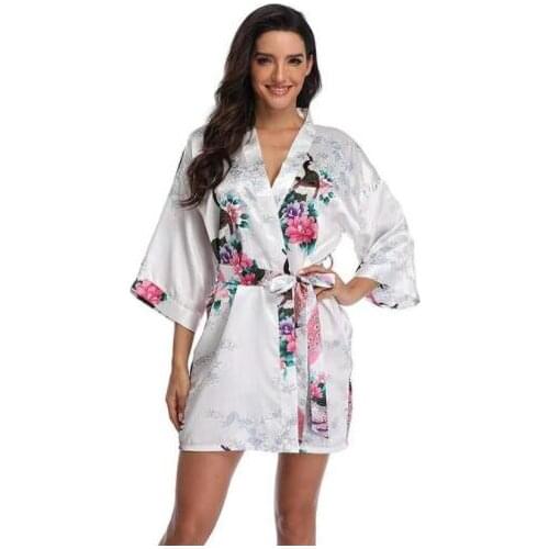 Sexy Print Kimono Gown Satin Women Bathrobe Bridal Wedding Gift Silky Sleepwear Nightdress Oversize 3XL Nightgown Homewear