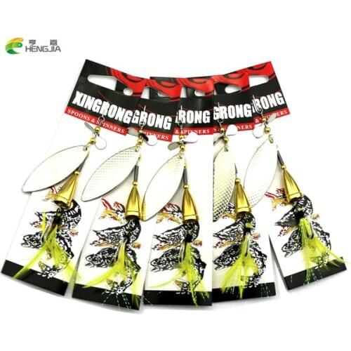 HENGJIA 10PCS Metal Fishing Lure Sequins 13g Feather Rotation Sequins Spinner Spoon Baits Feather Fishhook Tackle Accessory