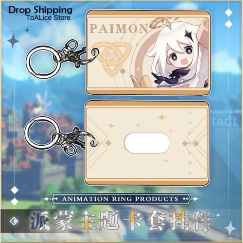 Game Genshin Impact School Student Campus Card Holders with Keychain Cute Paimon Klee Plastic Bus ID Card Protection Cover Gift