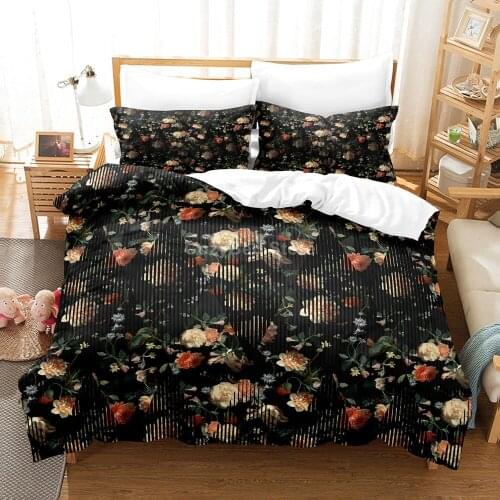 Black Modern Flower 3d Bedding Set Pink Duvet Cover Sets Comforter Bed Linen Twin Queen King Single Size Room Decor Kids Fashion