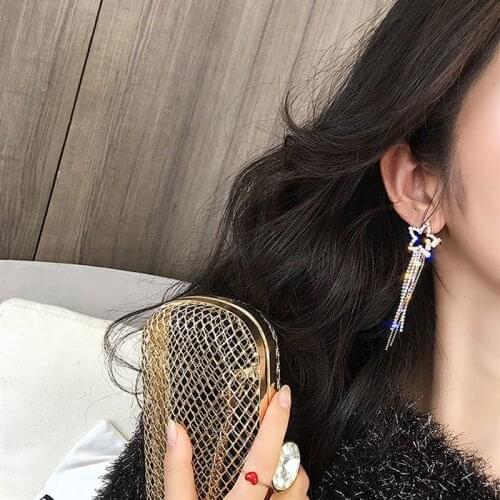 Fashion Zircon Stars Tassel Earrings Dominated 2021 New Arrival Korean Joker Elegant Designer Asymmetry Earrings Jewelry