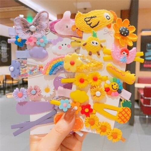 14Pcs/Lot New 2021 Kids Hair Accessories Set Lovely Girls Hair Clips Cute Cartoon Bow Hairpins Barrettes Flower Fruit Ornament