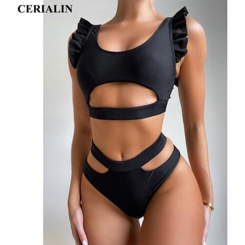 New Bikini Ruffled Split Bikini Set Push Up Swimwear Women Two Piece Thong Bandage Swimsuit Beach Bathing Suit Swimwear Biquinis