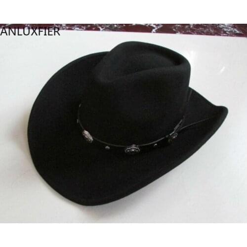 New 100% Woolen Cap Mens Waterproof Wrinkle-free Equestrian Hat Adult Wide Brim Cowboy Hat Large-brimmed Gentleman Cap B-8133