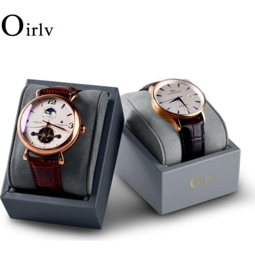 OIRLV PU Leather Watch Display Gray Jewelry Organizer Box Bracelet Bangle Display Holder Watch Storage Case