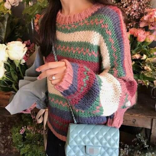 2020 Autumn Winter Women Pullover Sweater Korean Style V Neck Knit Sweater Girls Outwear Casual Loose Chic Tops Girls Cosplay