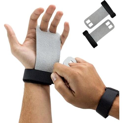 2pcs Cow Leather Crossfit Gloves Grip Palm Protector Pull Up Weight Lifting Gloves Barbell Gymnastics Grips Drop (Grey White)