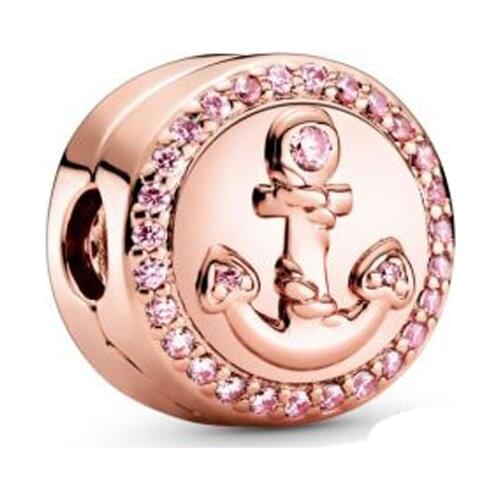 Fit Original Pandora Bracelets 2020 Autumn New 925 Sterling Silver Bead Rose Gold anchor Stopper Charm Women DIY Fashion Jewelry