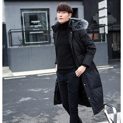 Down Mens Jacket Black Mens White Duck Down Coat Male Hooded Fox Fur Collar Coats Long Jackets Chaqueta Hombre WXF145 s s