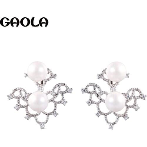 GAOLA Women Fashion Beautiful Geometri Imitation Pearls Cubic Zirconia Stud Earrings Wedding Jewelry GLE6087Y