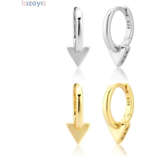 Lozoya 925 Sterling CZ Earring Plain Silver 8.2mm Triangle Hoops Circle Huggies 2020 Rock Punk Luxury Zircon Simple Jewelry