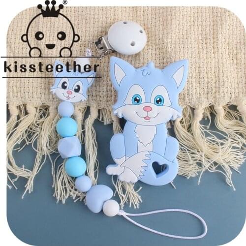 Kissteether Personalized Name Handmade Pacifier Clips Holder Chain Silicone Pacifier Chains Set Civet Cat Baby Teether Chain