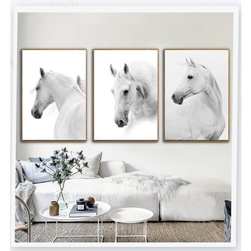 Nordic Modern Art Animal White Horse Wall Art Canvas Poster And Print Painting Living Room Wall Decoration Picture
