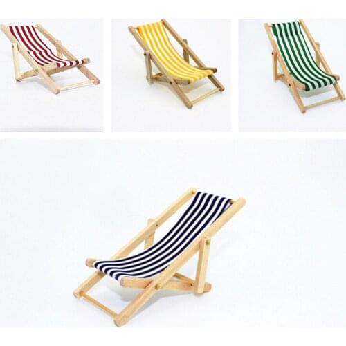 1:12 Scale Foldable Wooden Deckchair Lounge Beach Chair For Dolls House Wholesale