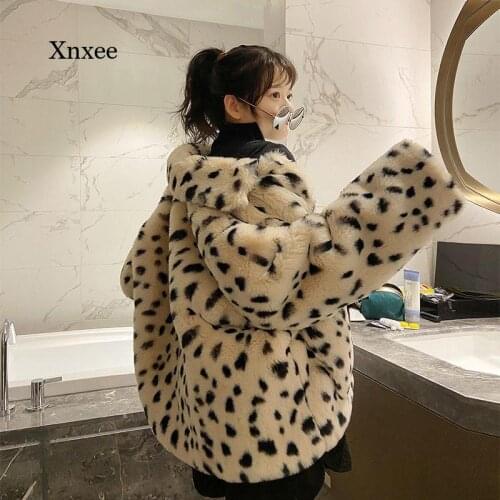 Thicken Warm Jacket Women Leopard Print Outerwearcasual Streetwear Faux Lamb Wool Coats Autumn Loose Hip Hop Oversize Tops