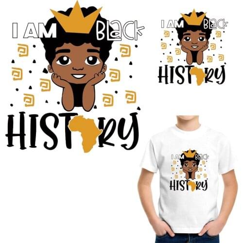 History Black Boy Iron On Heat Transfer For Clothing DIY Washable Heat Transfer Boy T-Shirt Patches For Clothes Thermal Sticker