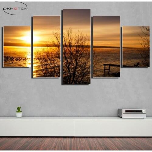 Sunset Lake Landscape 5 Pieces/Set Painting Pictures Print Poster Canvas Wall Art Pictures For Bedroom Wall Home Decor