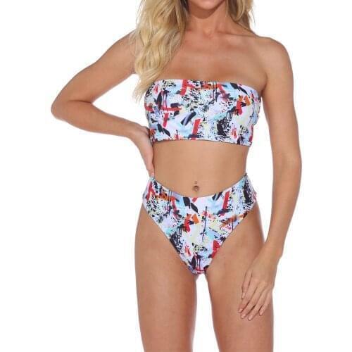 2pcs Women Swimsuits Bikini Set Push-Up Padded Top High Waist Tube Top Bandage Thong Swimwear Brazilian Sexy Beachwear 2021