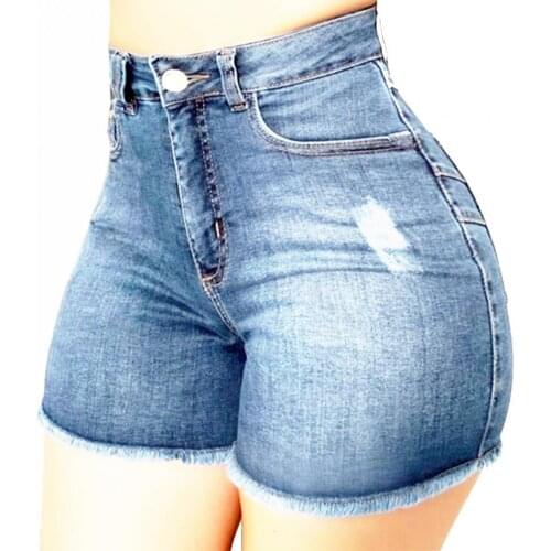 2021 Summer Women Shorts High Waist Ripped Hole Pockets Slim Denim Shorts Hot Pants pantalones de mujer шорты джинсовые женские