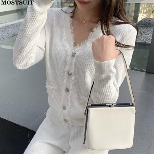 Solid Elegant Knitted Pant Set Women Full Sleeve Cardigan & Wide Leg Pants Women Set Autumn Chic Fashion Matching Set 2021