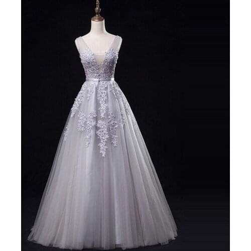 Elegant Evening Dresses Deep V-Neck Sleeveless Tulle Evening Party Gowns A-Line Appliques Beading Formal Dresses Robe De Soiree