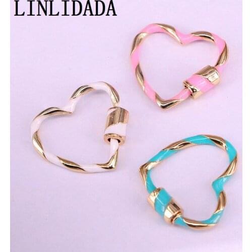 10Pcs 25 * 22mm, Gold Color Enamel Clasp Heart Shaped Charm Clasp Jewelry Findings Diy necklace wholesale