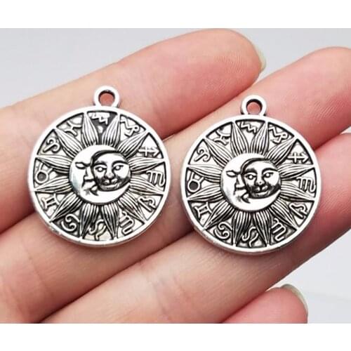 10pcs/lot--28x25mm, sun cham,Antique silver plated Round Shape Retro Symbol Sun And Moon Totem charms,DIY supplies