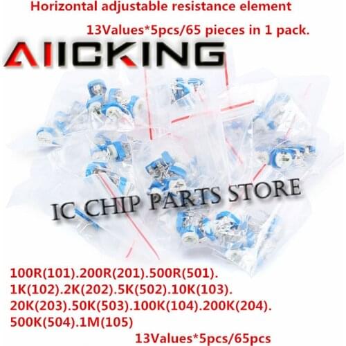 13Values*5pcs Horizontal adjustable resistance element LAN blue and white package adjustable potentiometer pack 100 euro --1M