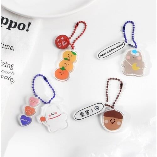 2pcs/Pack Cute Mini Cartooon Bears Expression Acrylic Pendant Hangs With O-Ring DIY Craft Gadgets Bag Key Notebook Decoration
