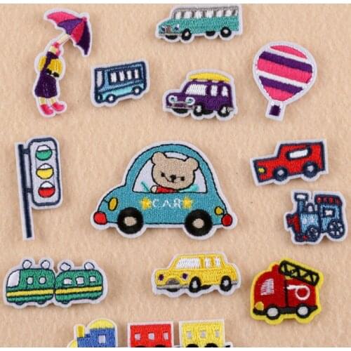 20pcs/lot Vehicle Patches Embroidered Cartoon Car Truck Sewing Appliques DIY Children Clothes Stickers
