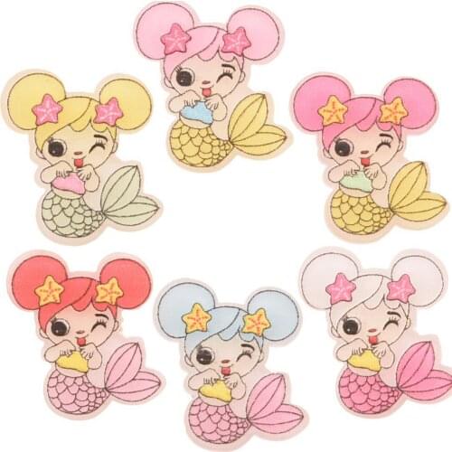 36PCS Cute 0.8inch Mermaid Cartoon Hair Accessories for Girls Hairbows Hair Ring Making Headwrap Suppleis for Hairclips Barrette