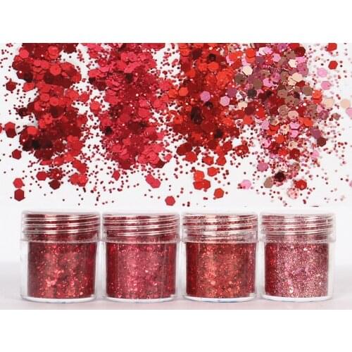 4pots Wine Red Set Shinning Glitters 1mm Sequins Mixed In For Diy Making Resin Crafts Filling Materials Silicone Mold Pigments