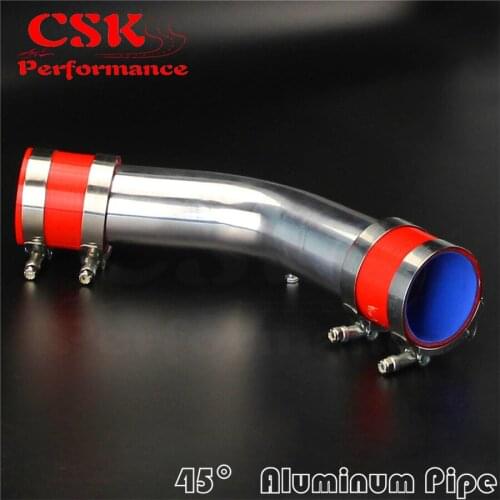 45 Degree 80mm 3.15" Aluminum Intercooler Piping pipe Tube hose + Silicone hose w/ T-clamps BLUE / RED/ BLACK