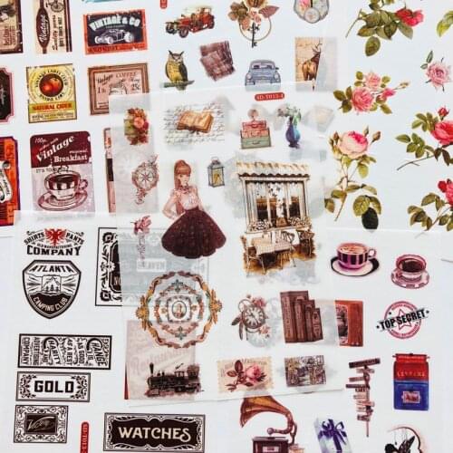 6 Sheets Vintage Old Times & Flowers Washi Paper Sticker Decorative Adhesive Stick Label