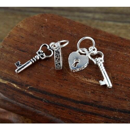925 Sterling Silver Key to Heart Pendant Charm DIY Gift A2018
