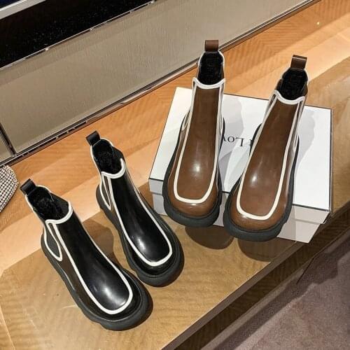 2020 Color Soft PU Leather Ankle Boots Women Platform Motorcycle Booties Female Autumn Winter Shoes Woman Short Boots R14-64