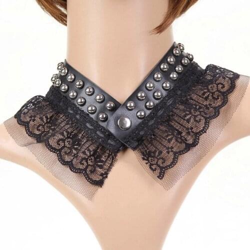 Punk Black Leather Studs and Lace Women`s Collar Choker Necklace Steampunk Gothic Chokers Jewelry Accessories