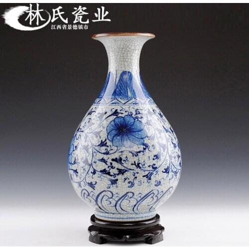 Jingdezhen Ceramic Chinese Ancient Flower Arrangement Articles Hand-painted Blue White Lotus Jade Pot Porcelain Bottle Jewel