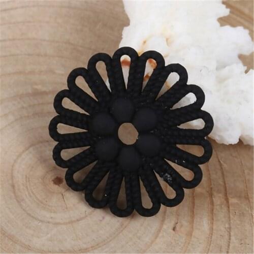 DoreenBeads Fashion Zinc Based Alloy Beads Caps Flower Gold Black Color DIY Charms (Fit Beads Size: 22mm Dia.) 23mm Dia, 10 PCs