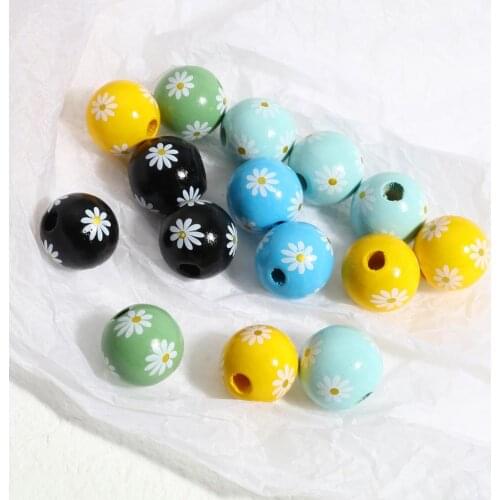 DoreenBeads Retail 16mm Multicolor Wood Spacer Beads Round Ball Daisy Flower Loose Spacer Beads DIY Making Bracelets ,20PCs