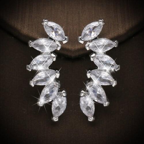 Ekopdee Luxury Fashion Shiny Zircon Stud Earrings For Women Trendy Teardrop CZ Crystal Earring Bridal Wedding Party Jewelry Gift