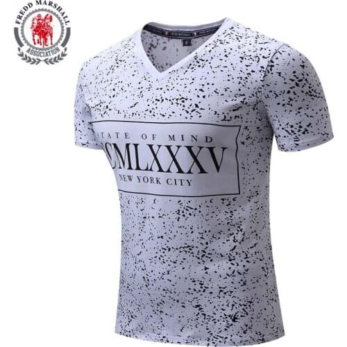 100% Cotton Casual Mans T-shirts Short Sleeve V Neck Man Polka Dot Letter Printing Male Comfortable Top Quality T shirt Homme