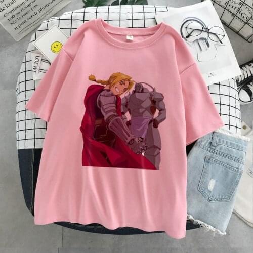 Fullmetal Alchemist Graphic Print T-shirt Women Harajuku Aesthetic Pink Tops Tshirt 2021 New Summer Fashion Y2k Female T Shirt