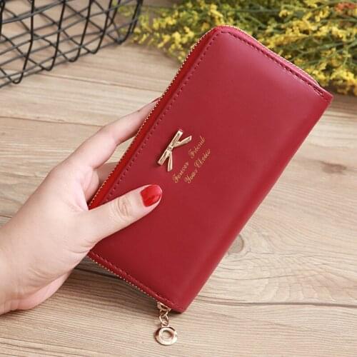 Korean Fashion Ladies Coin Bag Simple Solid Color Bowknot Coin Purse Zipper Wallet Long Coin Purse Card Package
