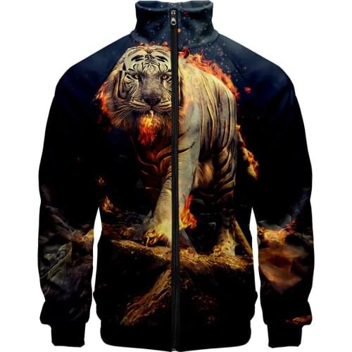 3D Printed Hot Sale Wild Animal Beast Tiger Zipper Jacket Clothes Men/Boys Stand Collar Long Sleeve Casual Raglan jackets Tops
